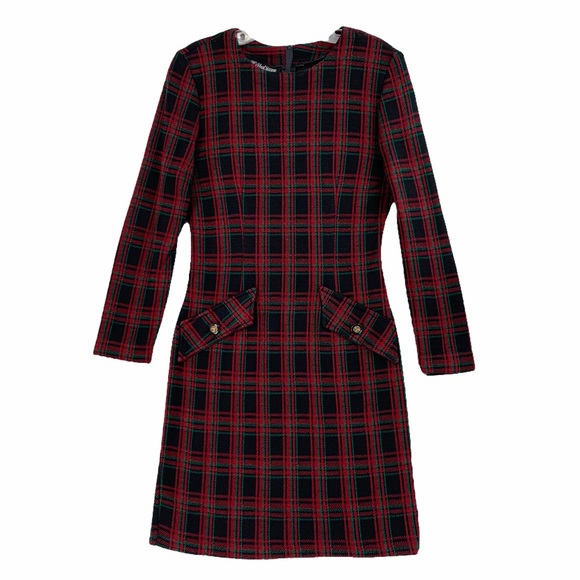 Vintage Dresses & Skirts - Vintage Plaid Body Contour 1990's Dress Made in the USA Black Red Green